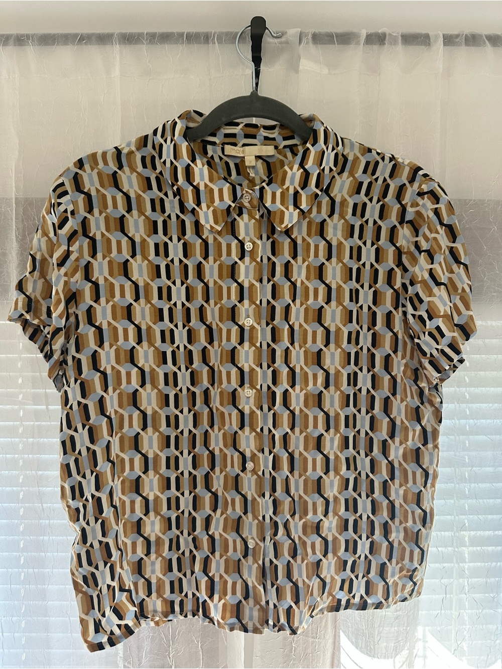 Maje Geometric Print Button Front Blouse Size 2